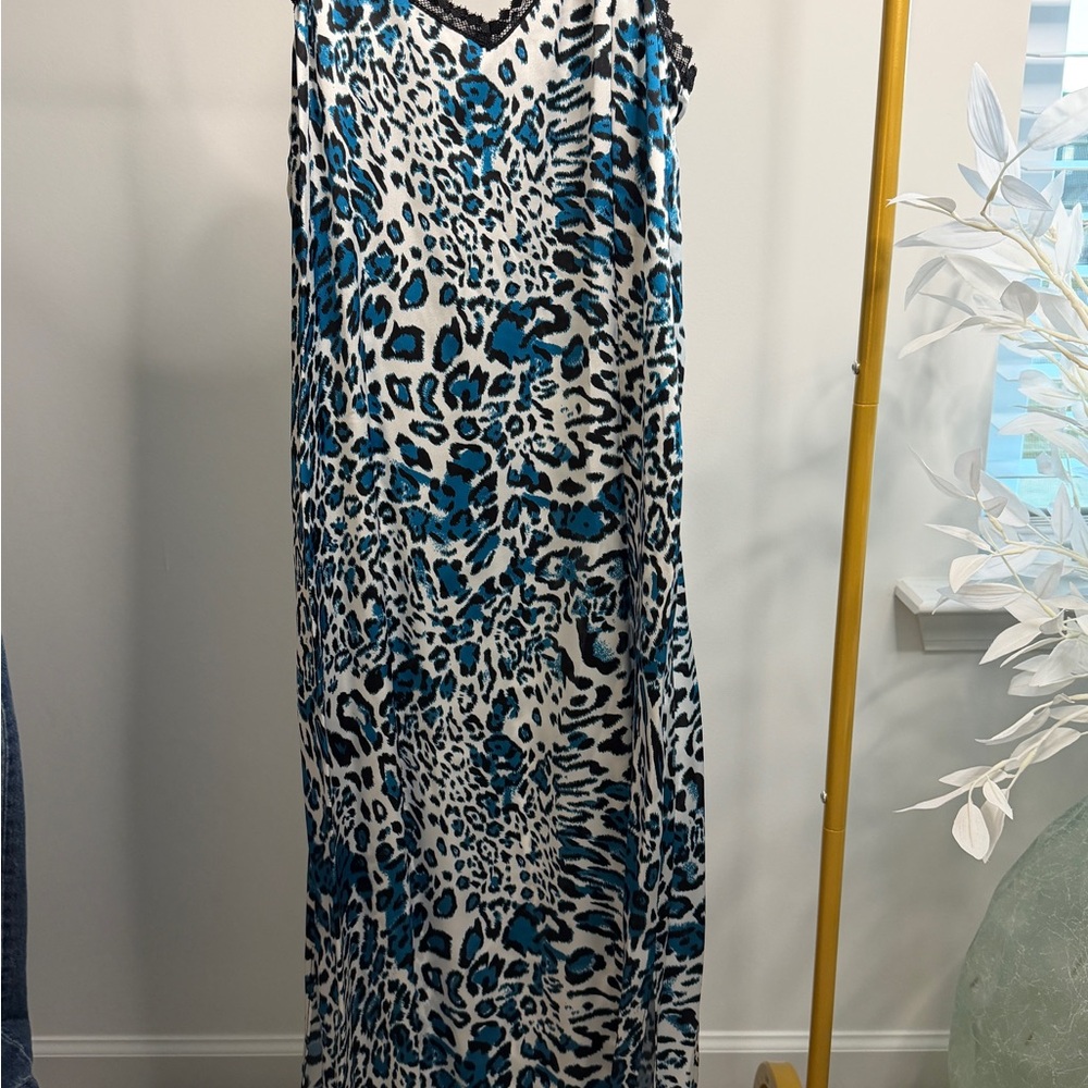 The Kooples Blue and Black Animal Print Silk Dress